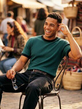 Jocko Mens L Ribbed Ringer T-Shirt Green Black Archival 90s International Male